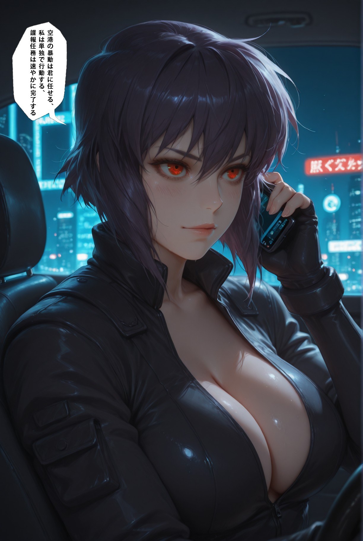 Cô gái anime do AI tạo ra - 攻壳机动队 草薙素子：黑絲蕾絲內衣緊身衣濕身露穴 333P