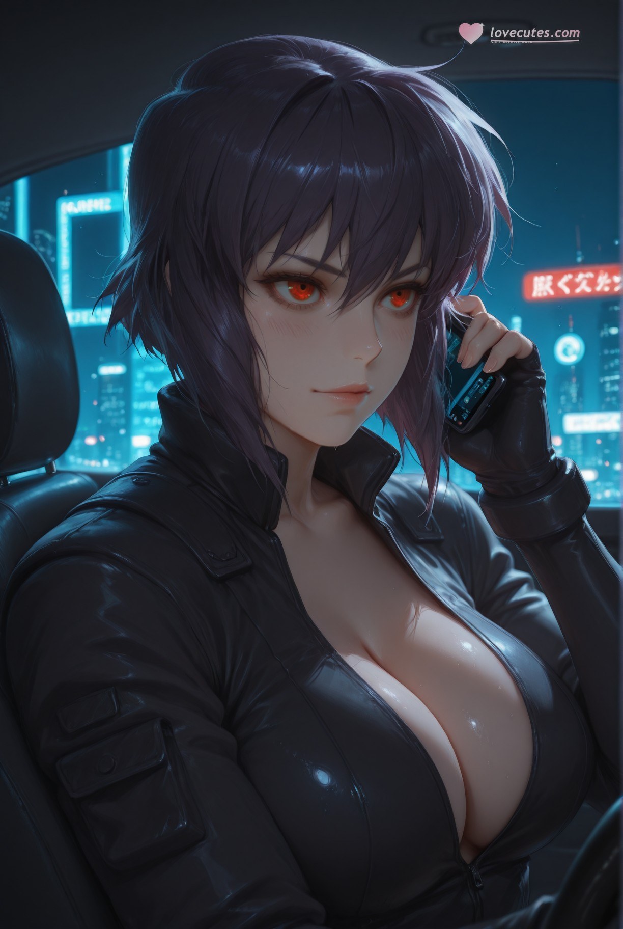Cô gái anime do AI tạo ra - 攻壳机动队 草薙素子：黑絲蕾絲內衣緊身衣濕身露穴 333P