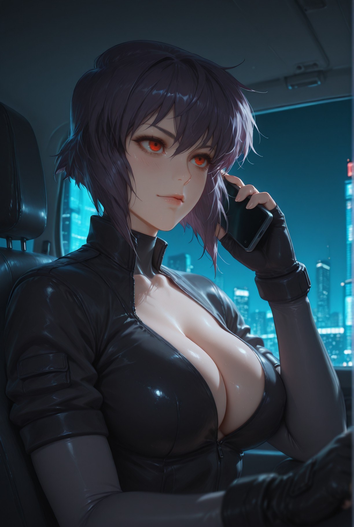Cô gái anime do AI tạo ra - 攻壳机动队 草薙素子：黑絲蕾絲內衣緊身衣濕身露穴 333P