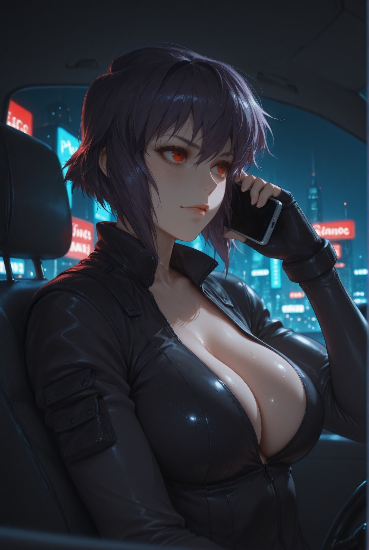 Cô gái anime do AI tạo ra - 攻壳机动队 草薙素子：黑絲蕾絲內衣緊身衣濕身露穴 333P