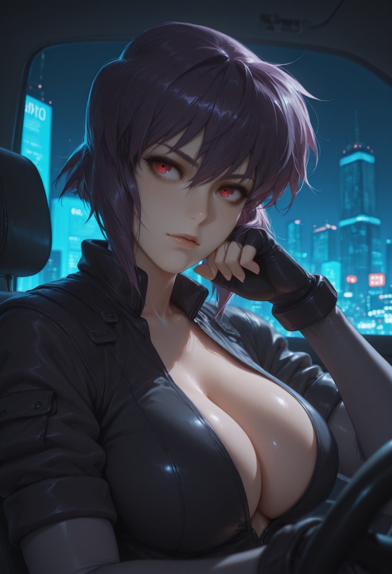 Cô gái anime do AI tạo ra - 攻壳机动队 草薙素子：黑絲蕾絲內衣緊身衣濕身露穴 333P