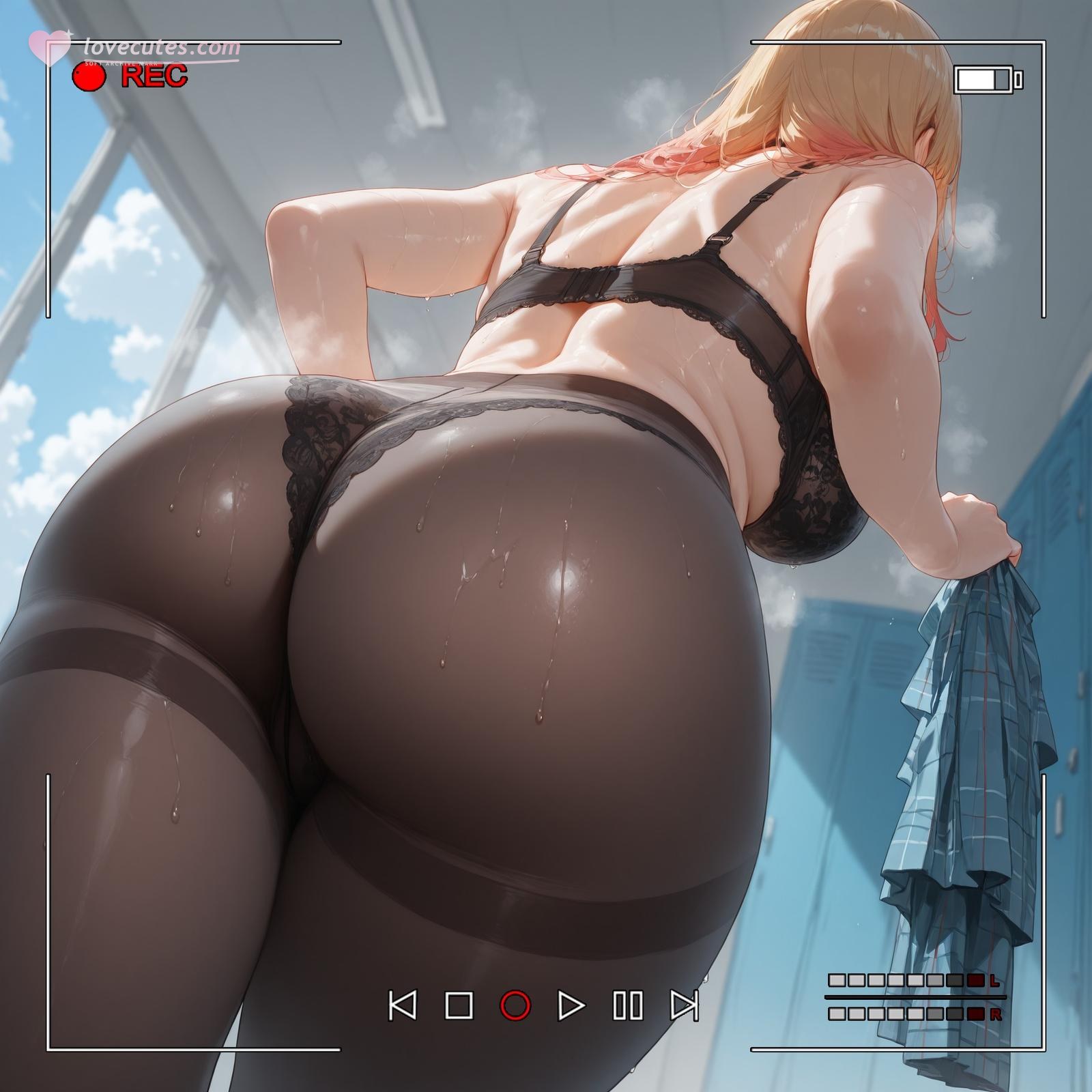 AI Generated Anime Girl - 更衣人偶坠入爱河 喜多川海梦: đen tất, đồ lót ren, bodysuit bó sát, đồng phục học sinh ướt thân lộ hang 155P