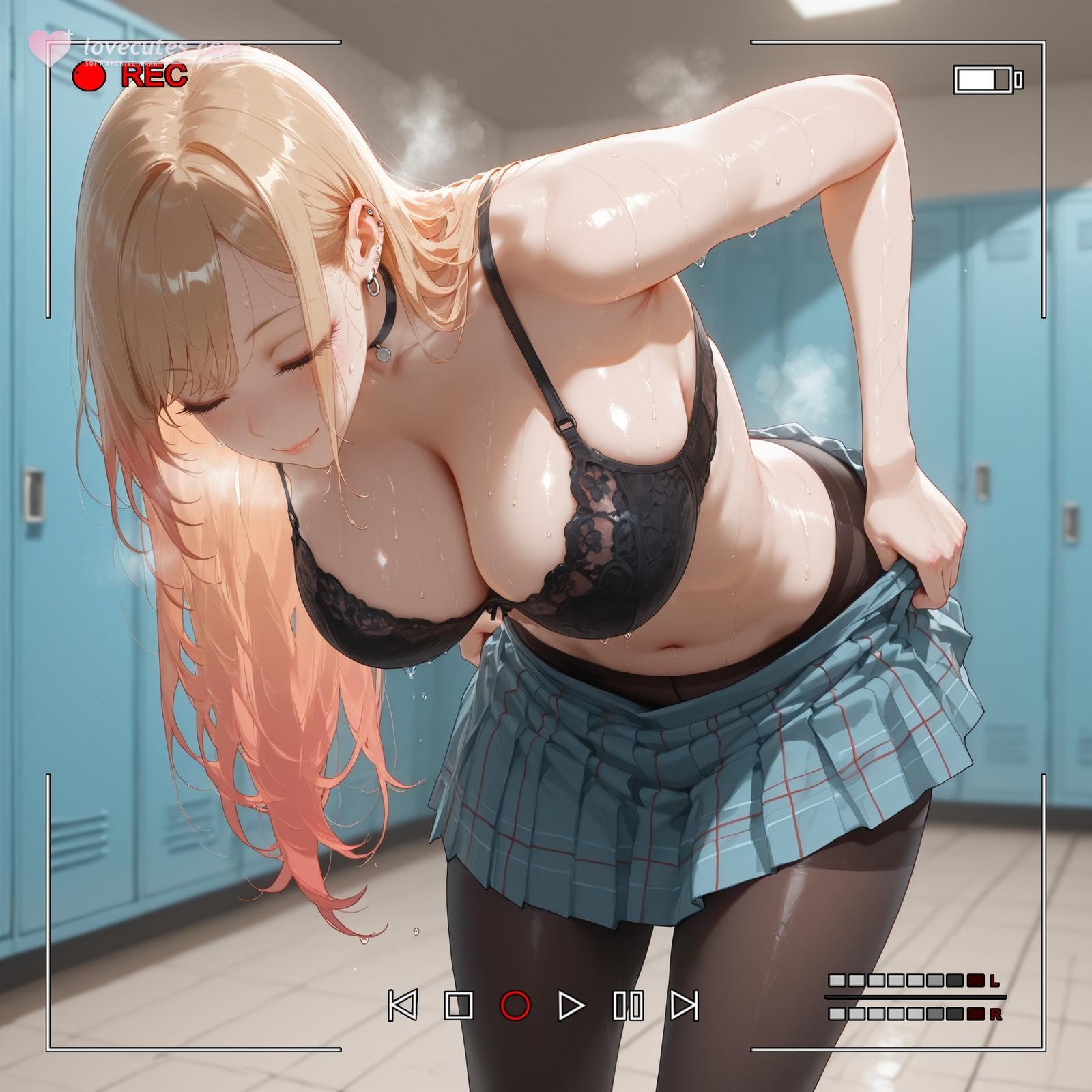 AI Generated Anime Girl - 更衣人偶坠入爱河 喜多川海梦: đen tất, đồ lót ren, bodysuit bó sát, đồng phục học sinh ướt thân lộ hang 155P
