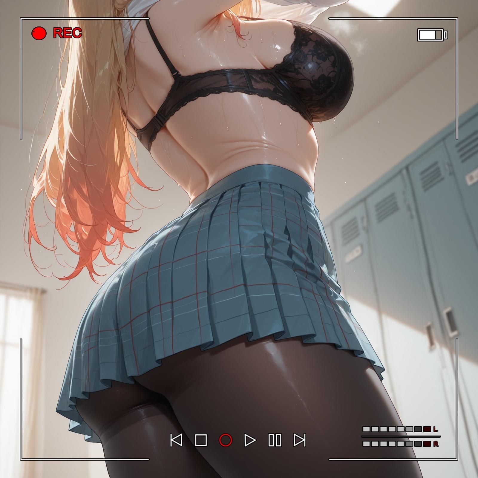 AI Generated Anime Girl - 更衣人偶坠入爱河 喜多川海梦: đen tất, đồ lót ren, bodysuit bó sát, đồng phục học sinh ướt thân lộ hang 155P