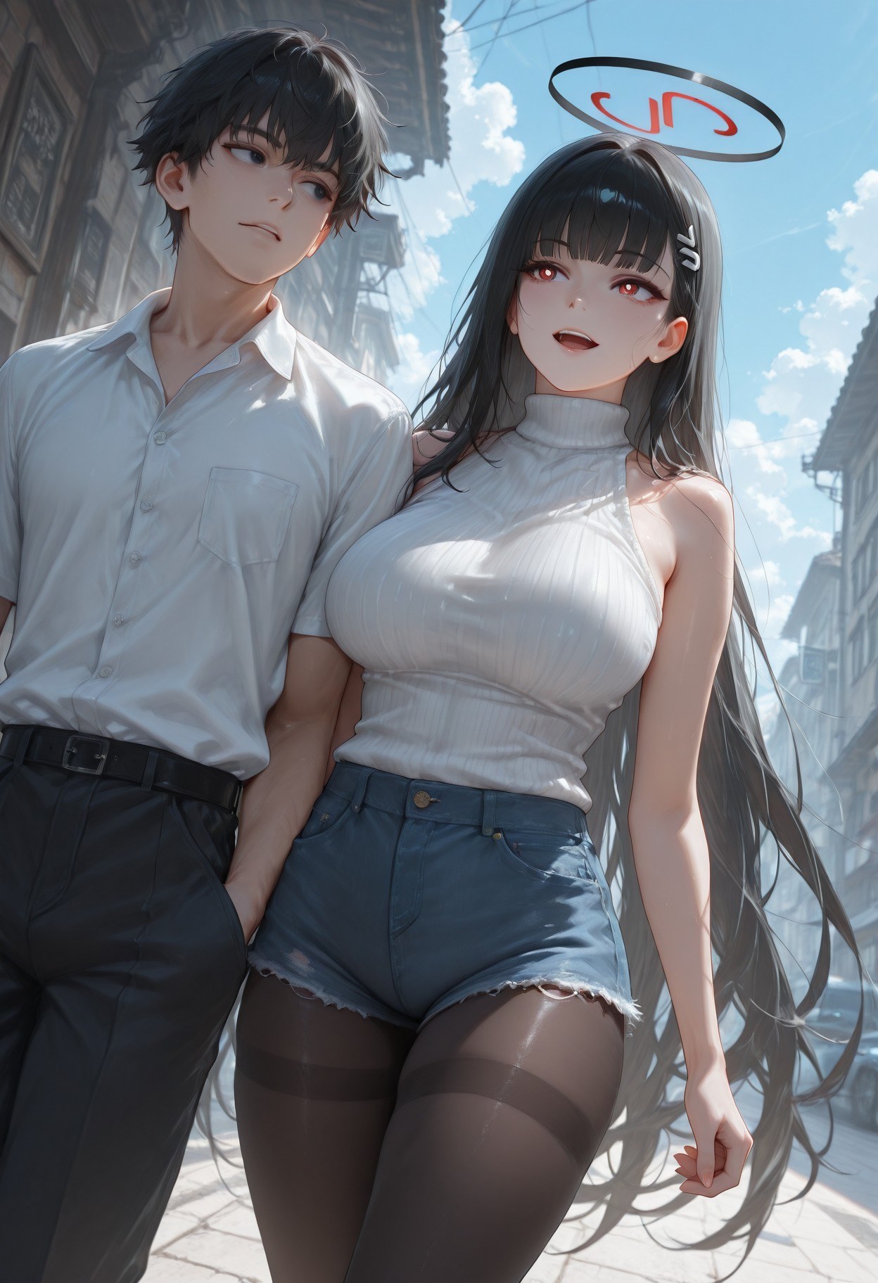 AI Generated Anime Girl - 碧蓝档案 调月莉音 NTR：黒ストッキング タイトスーツ 濡れ透け 露出 293P