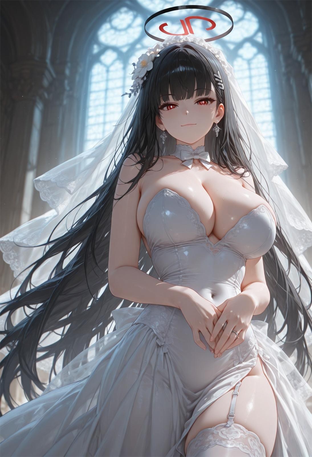 AI Generated Anime Girl - 碧蓝档案 調月莉音 Vol.3：黒ストッキング レース下着 タイト衣装 濡れ 露出 163P