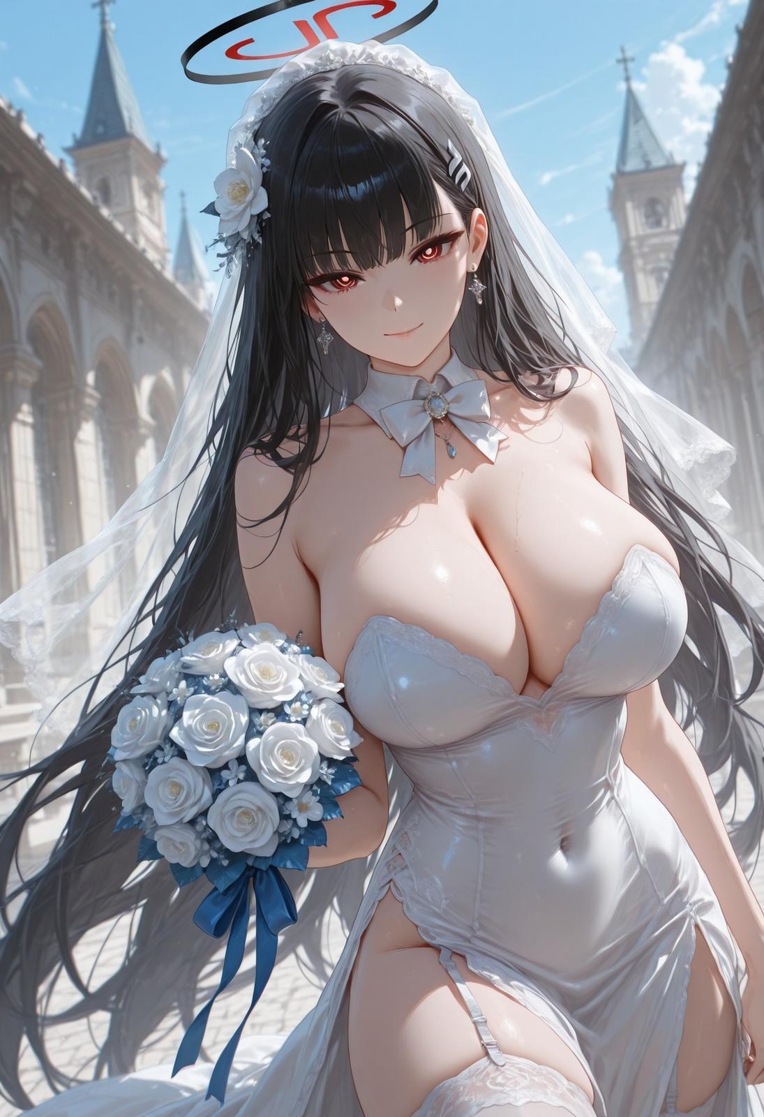 AI Generated Anime Girl - 碧蓝档案 調月莉音 Vol.3：黒ストッキング レース下着 タイト衣装 濡れ 露出 163P
