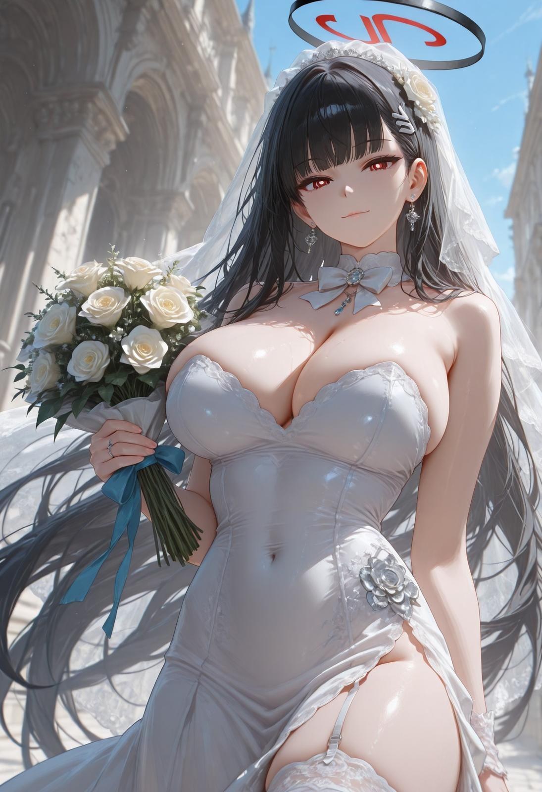 AI Generated Anime Girl - 碧蓝档案 調月莉音 Vol.3：黒ストッキング レース下着 タイト衣装 濡れ 露出 163P