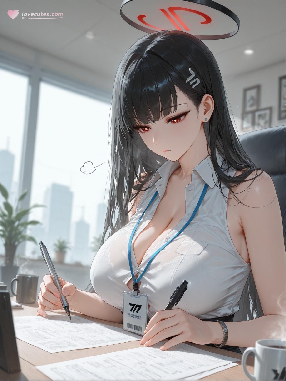 AI Generated Anime Girl - 碧蓝档案 一之濑明日奈：黑丝紧身衣湿身露穴 94P