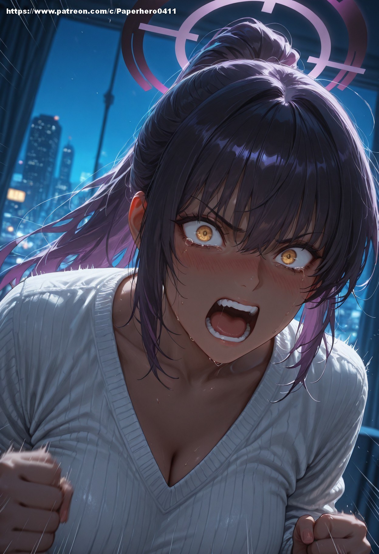 AI Generated Anime Girl - 碧蓝档案 一之濑明日奈、角楯花凛 NTR：黑丝紧身衣湿身露穴 147P
