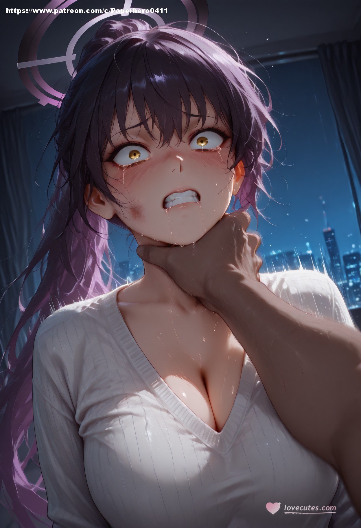 AI Generated Anime Girl - 碧蓝档案 一之濑明日奈、角楯花凛 NTR：黑丝紧身衣湿身露穴 147P