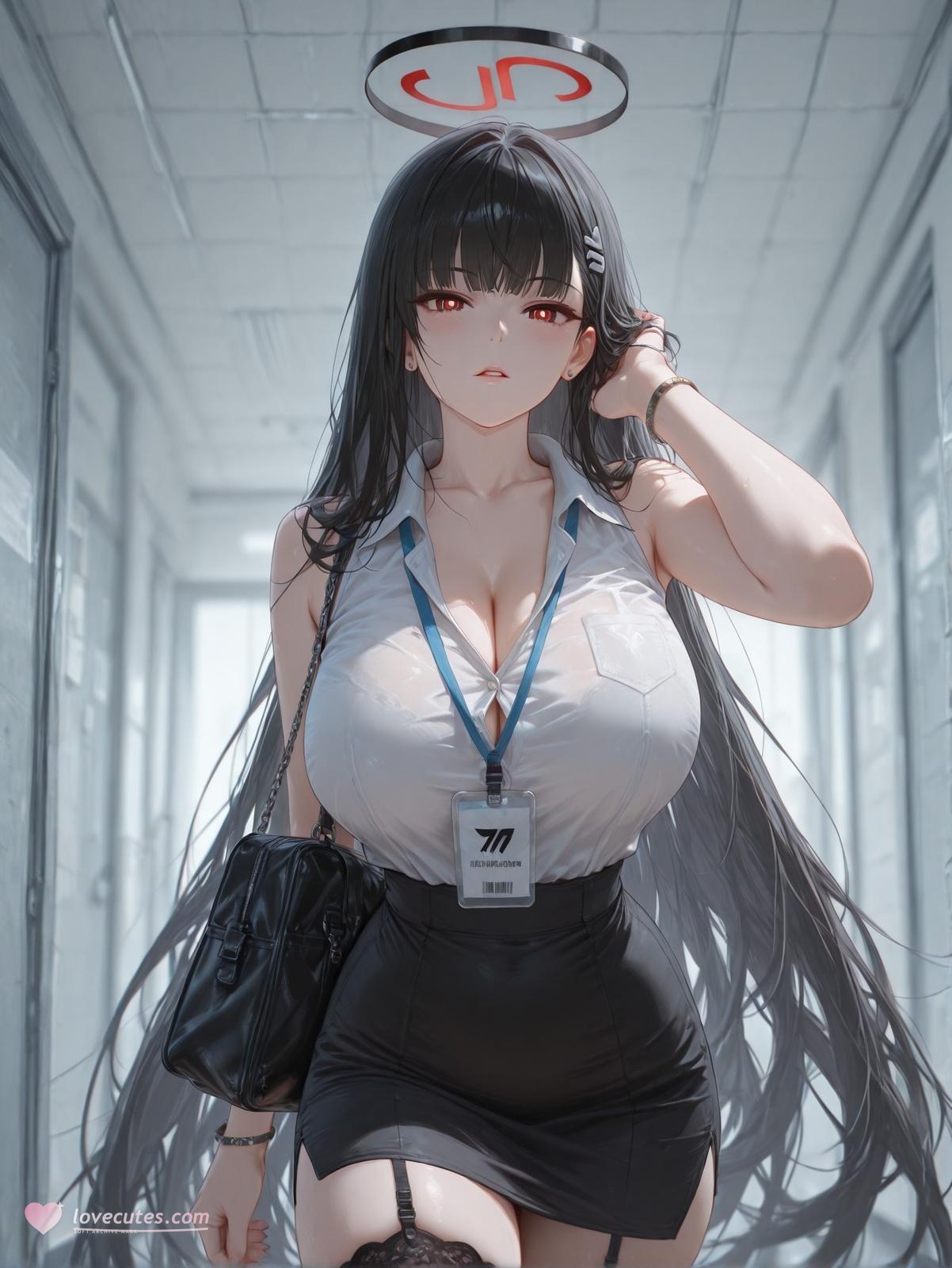 AI Generated Anime Girl - 碧蓝档案 一之濑明日奈 Vol.2：黑丝蕾丝内衣白丝紧身衣露穴 95P