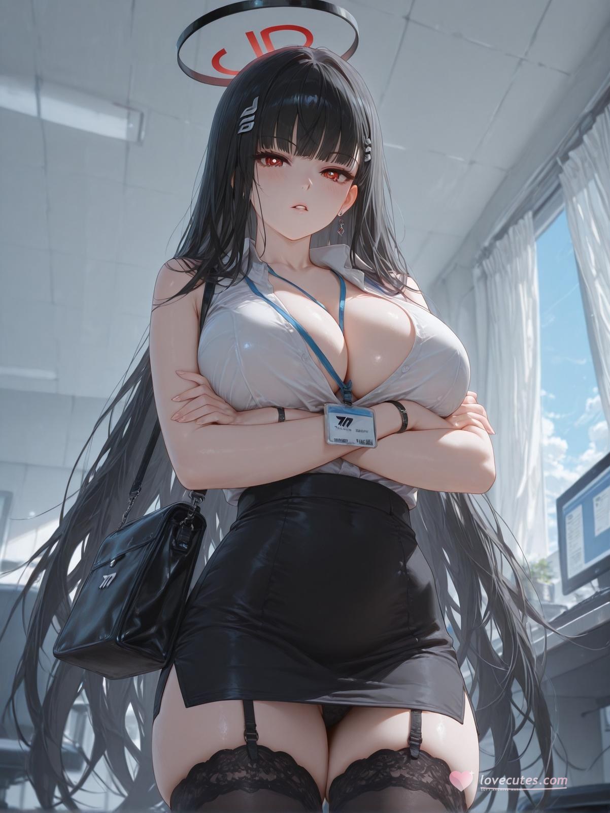 AI Generated Anime Girl - 碧蓝档案 一之濑明日奈 Vol.2：黑丝蕾丝内衣白丝紧身衣露穴 95P