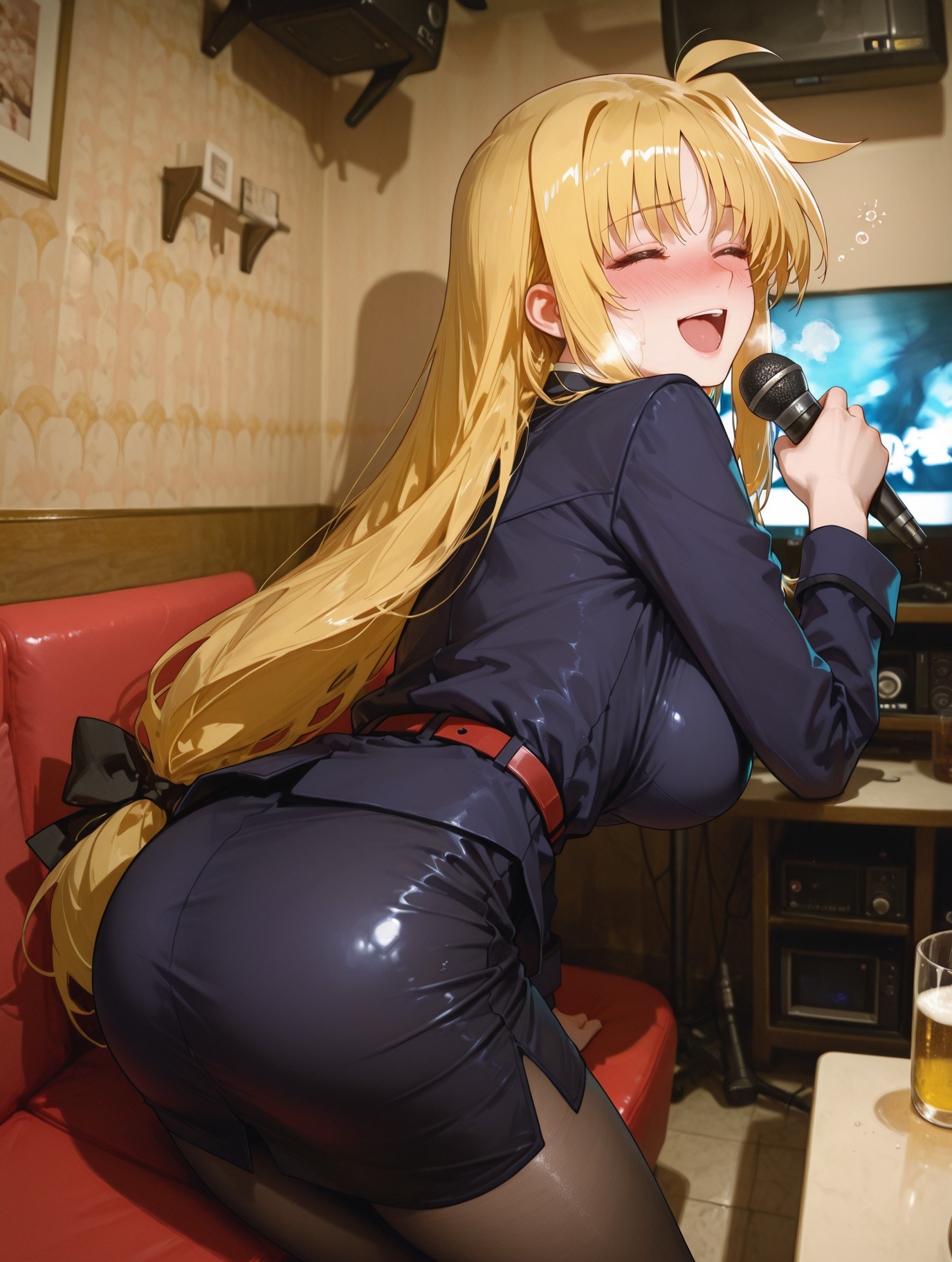 AI Generated Anime Girl - Magical Girl Lyrical Nanoha Fate Testarossa Black Stockings Lingerie Gallery 357P