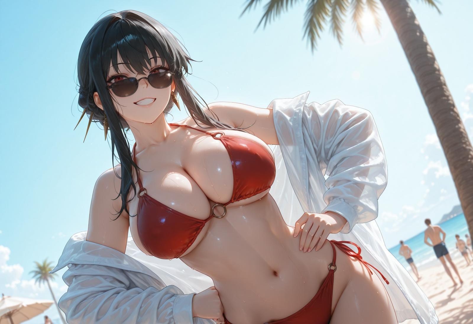 AI Porn - 间谍过家家 约尔·福杰：海滩泳装比基尼湿身 AI 裸图图库 399P