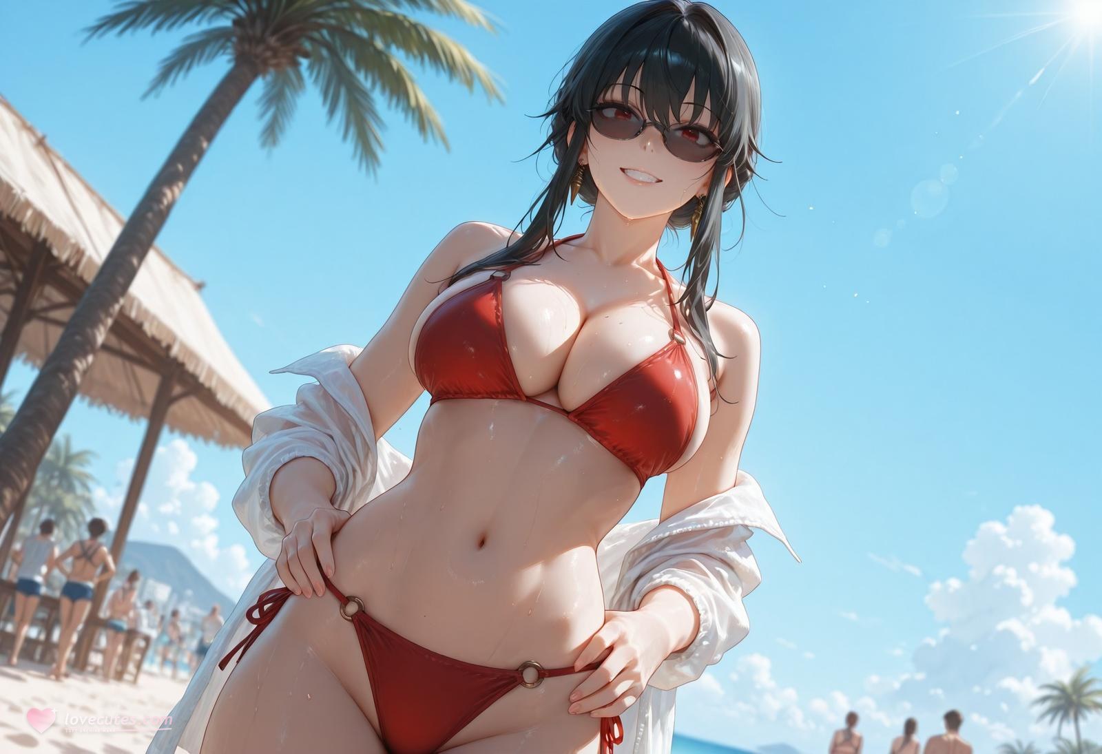 AI Porn - 间谍过家家 约尔·福杰：海滩泳装比基尼湿身 AI 裸图图库 399P