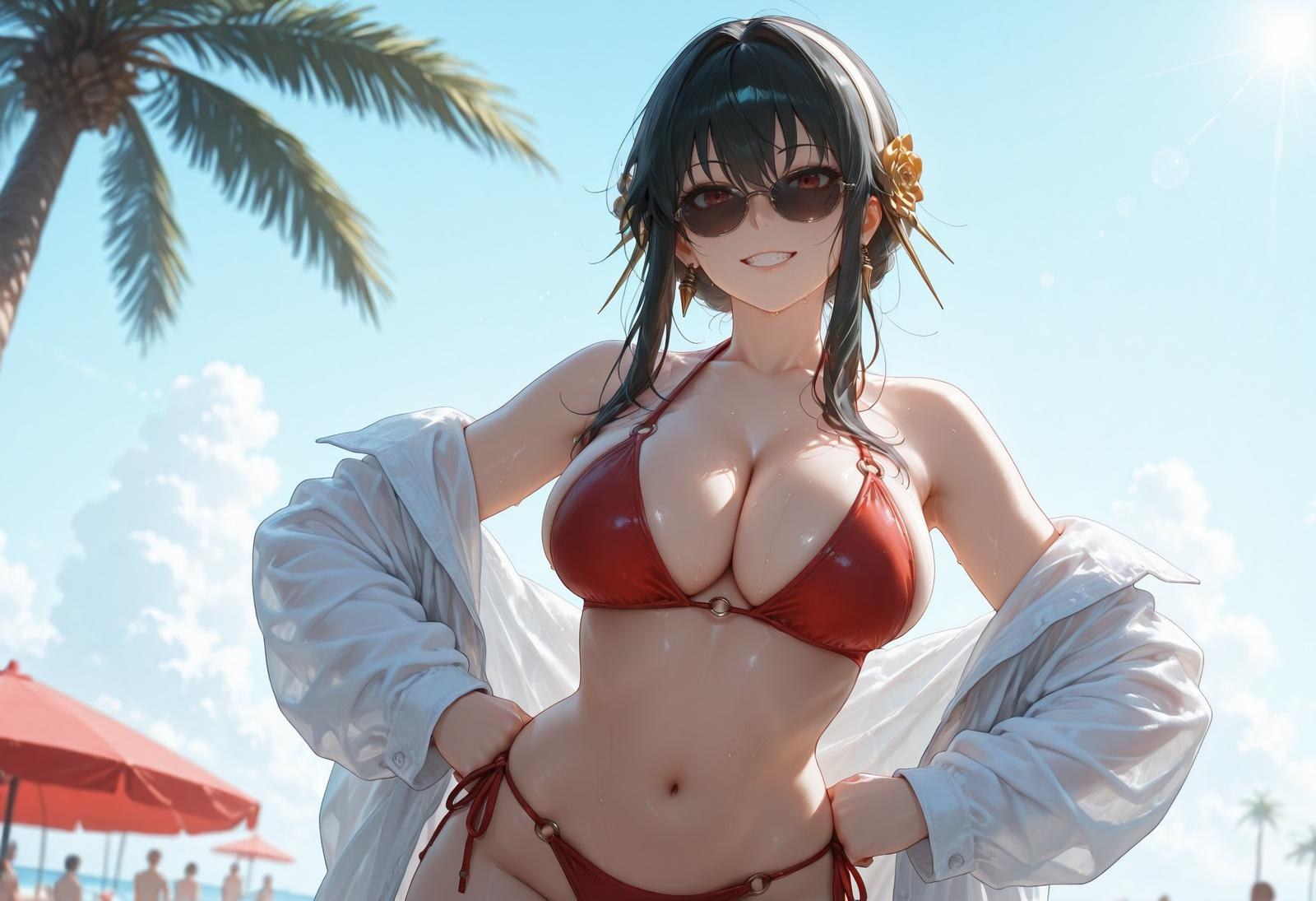 AI Porn - 间谍过家家 约尔·福杰：海滩泳装比基尼湿身 AI 裸图图库 399P