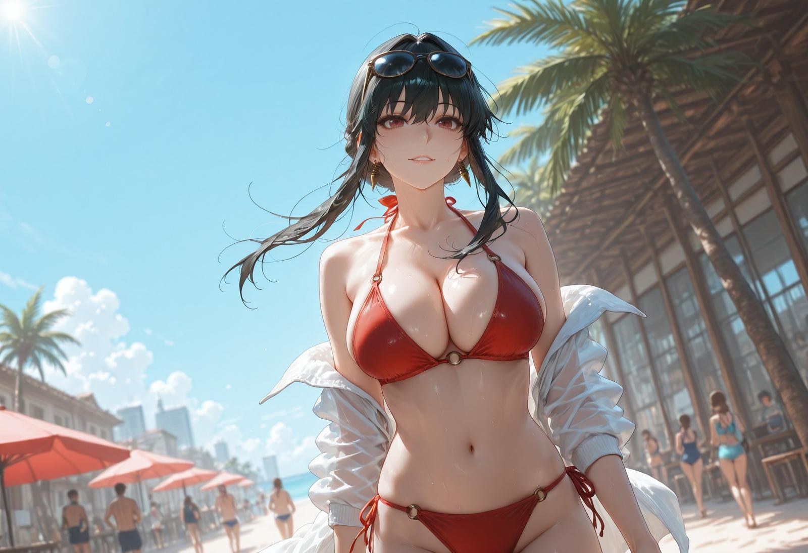 AI Porn - 间谍过家家 约尔·福杰：海滩泳装比基尼湿身 AI 裸图图库 399P