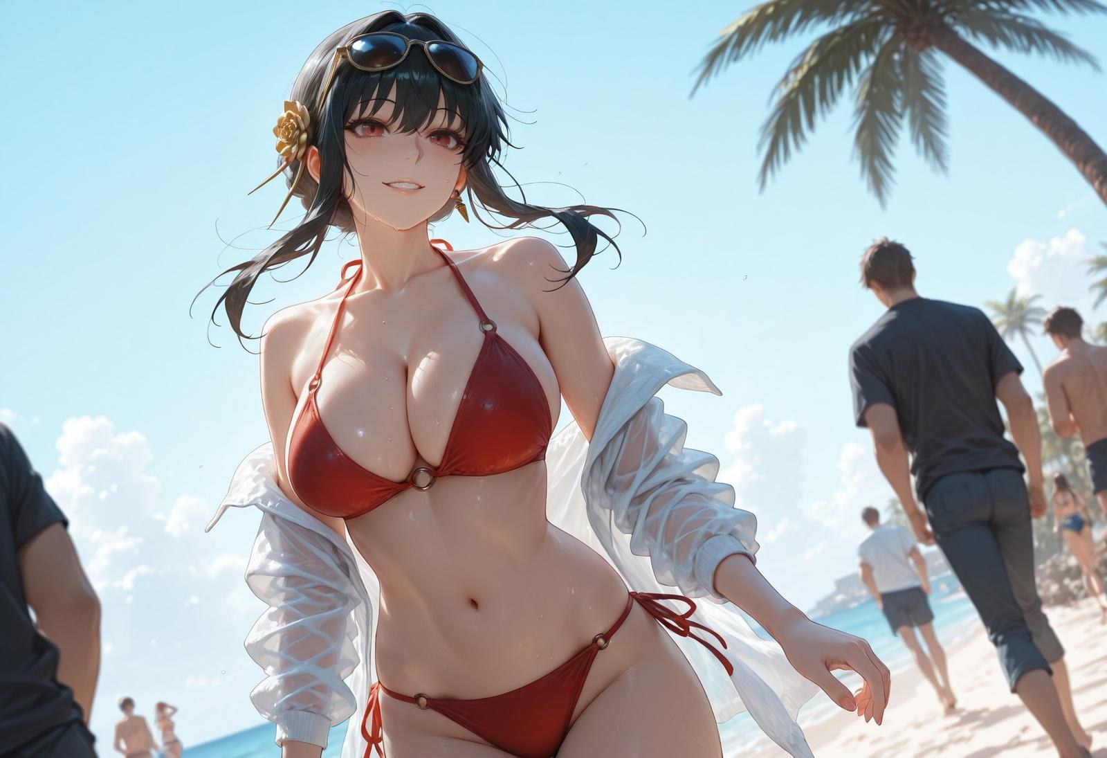 AI Porn - 间谍过家家 约尔·福杰：海滩泳装比基尼湿身 AI 裸图图库 399P