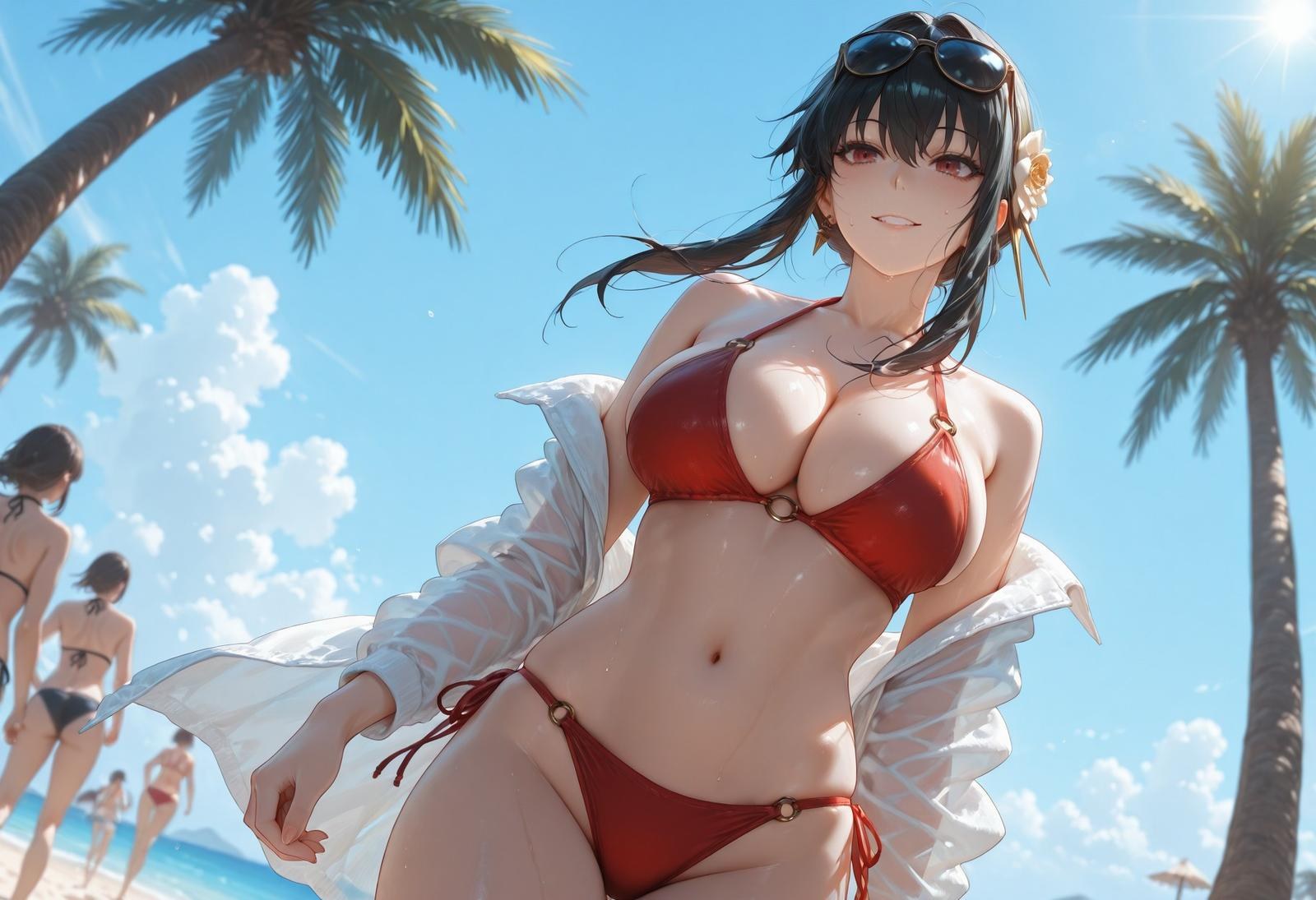 AI Porn - 间谍过家家 约尔·福杰：海滩泳装比基尼湿身 AI 裸图图库 399P