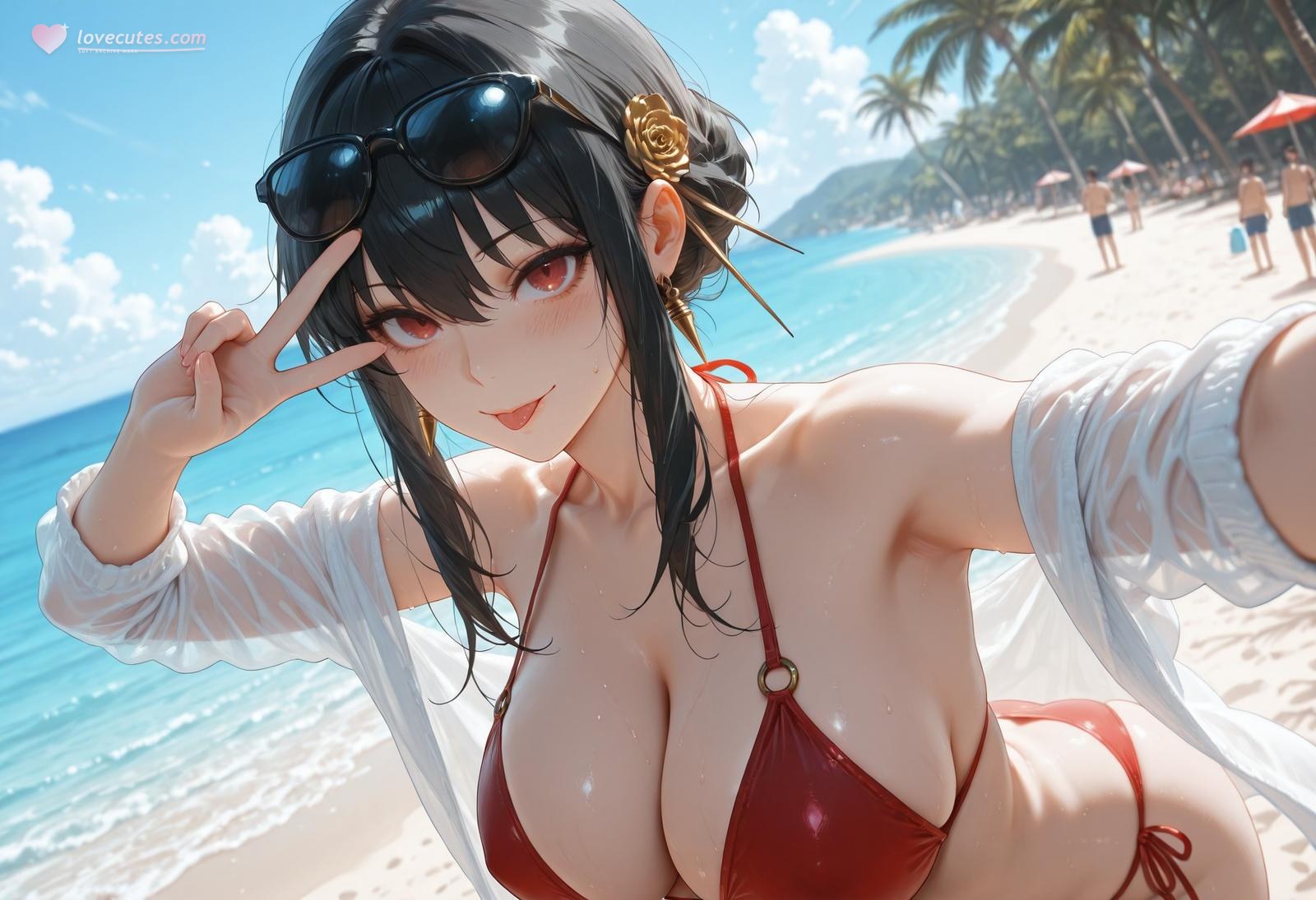 AI Porn - 间谍过家家 约尔·福杰：海滩泳装比基尼湿身 AI 裸图图库 399P