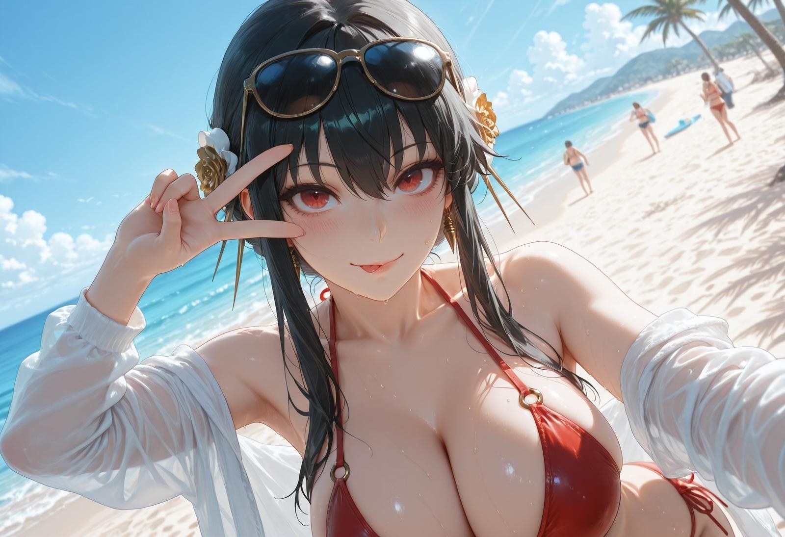 AI Porn - 间谍过家家 约尔·福杰：海滩泳装比基尼湿身 AI 裸图图库 399P