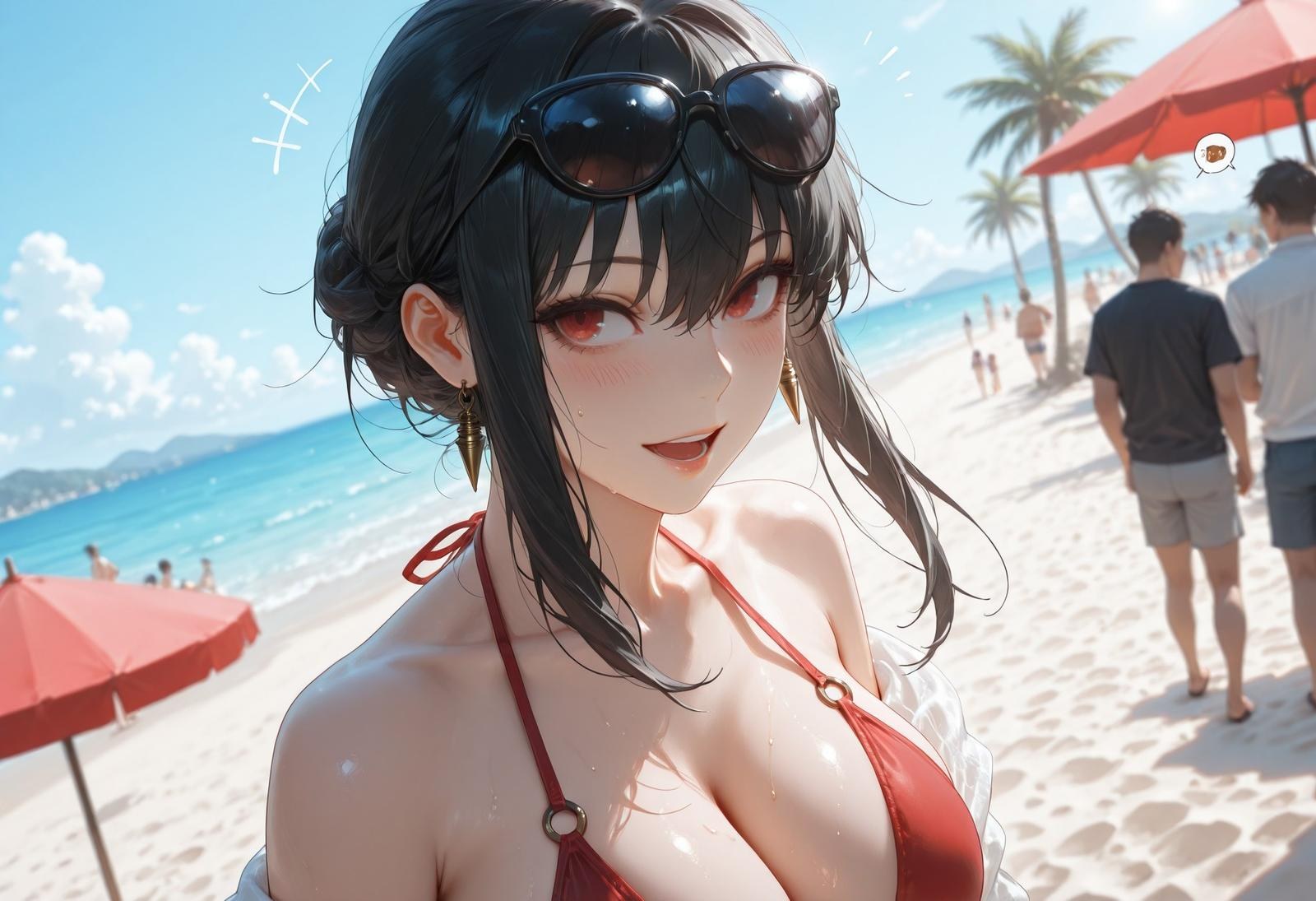AI Porn - 间谍过家家 约尔·福杰：海滩泳装比基尼湿身 AI 裸图图库 399P