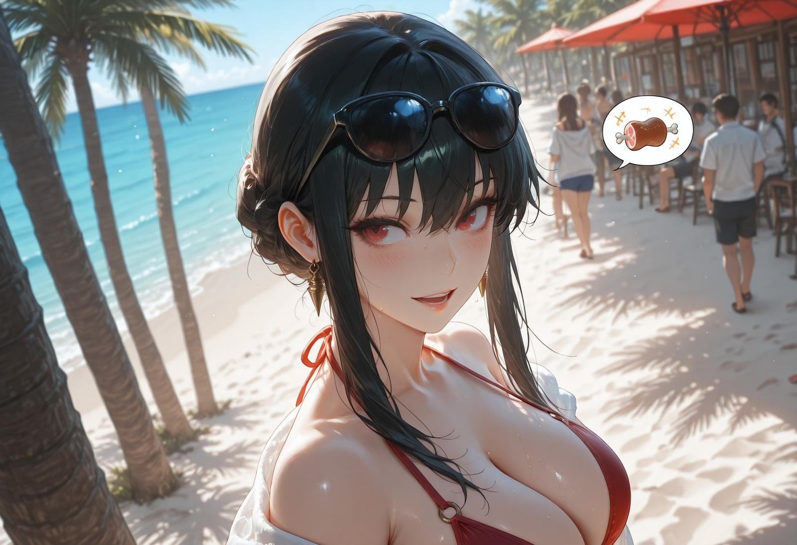 AI Porn - 间谍过家家 约尔·福杰：海滩泳装比基尼湿身 AI 裸图图库 399P