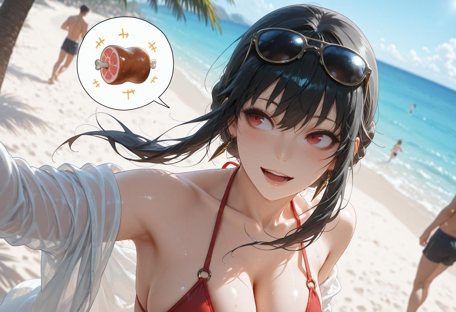 AI Porn - 间谍过家家 约尔·福杰：海滩泳装比基尼湿身 AI 裸图图库 399P