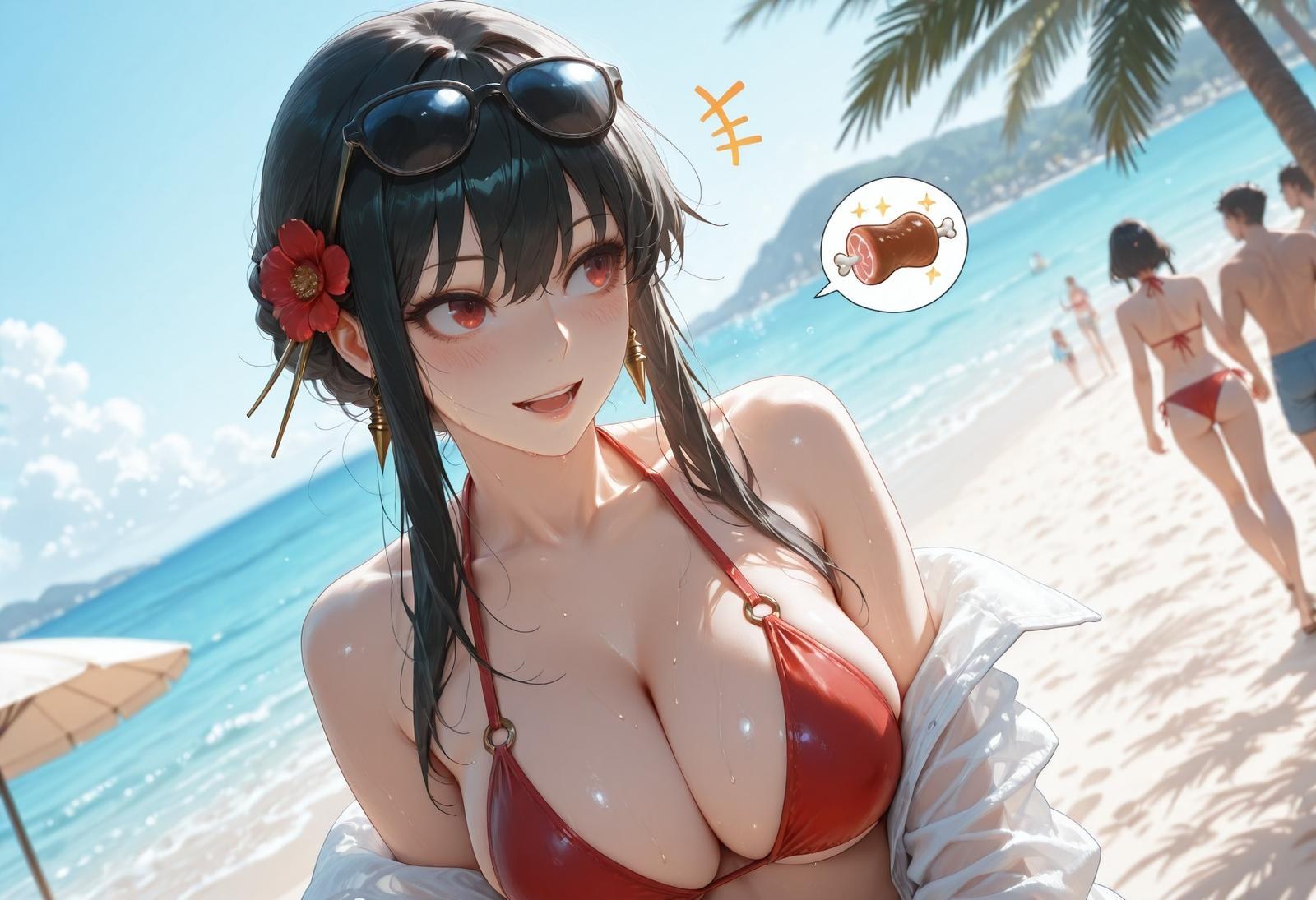 AI Porn - 间谍过家家 约尔·福杰：海滩泳装比基尼湿身 AI 裸图图库 399P