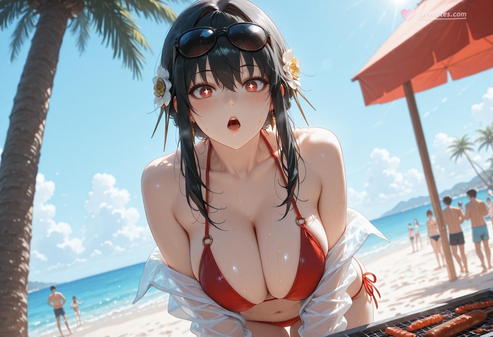 AI Porn - 间谍过家家 约尔·福杰：海滩泳装比基尼湿身 AI 裸图图库 399P