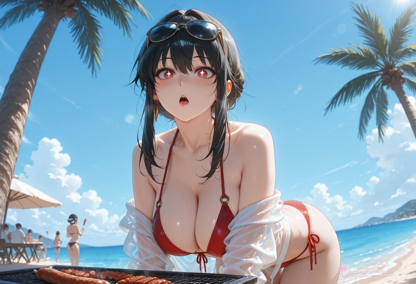 AI Porn - 间谍过家家 约尔·福杰：海滩泳装比基尼湿身 AI 裸图图库 399P