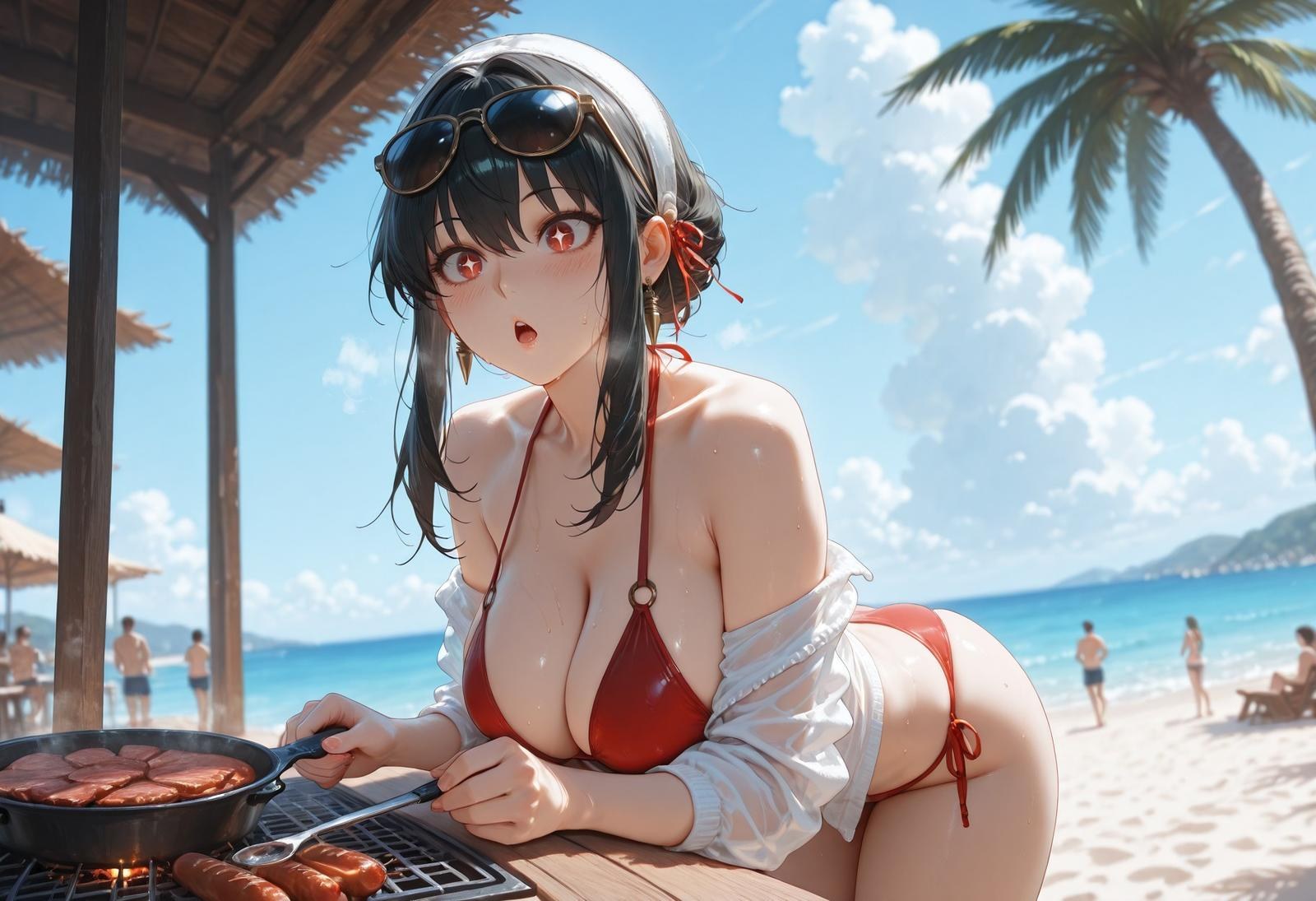 AI Porn - 间谍过家家 约尔·福杰：海滩泳装比基尼湿身 AI 裸图图库 399P