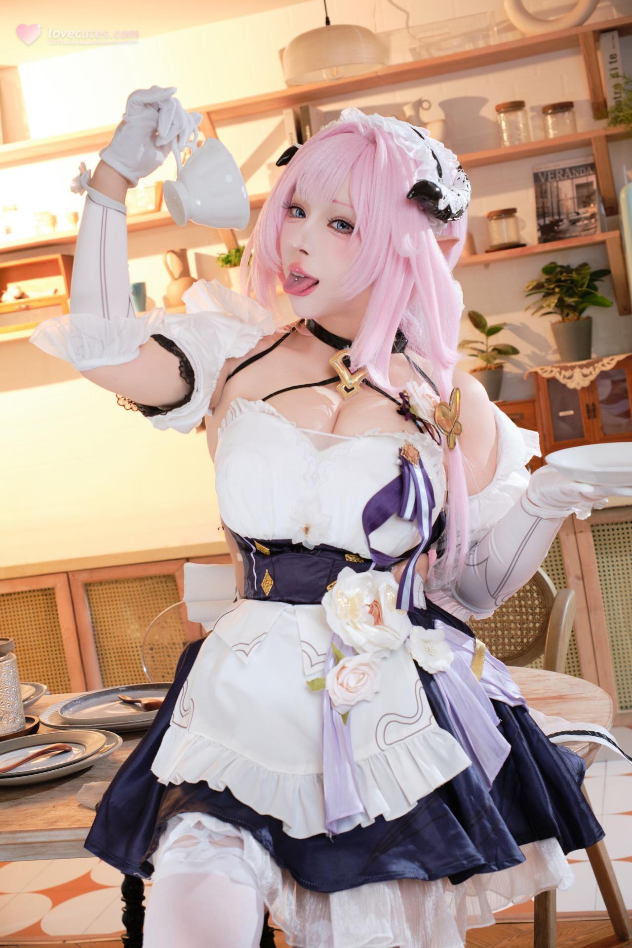 [cosplay] 胡桃猫Kurumineko - 崩坏三 爱莉希雅女仆：女仆装大尺度还原 125P3V
