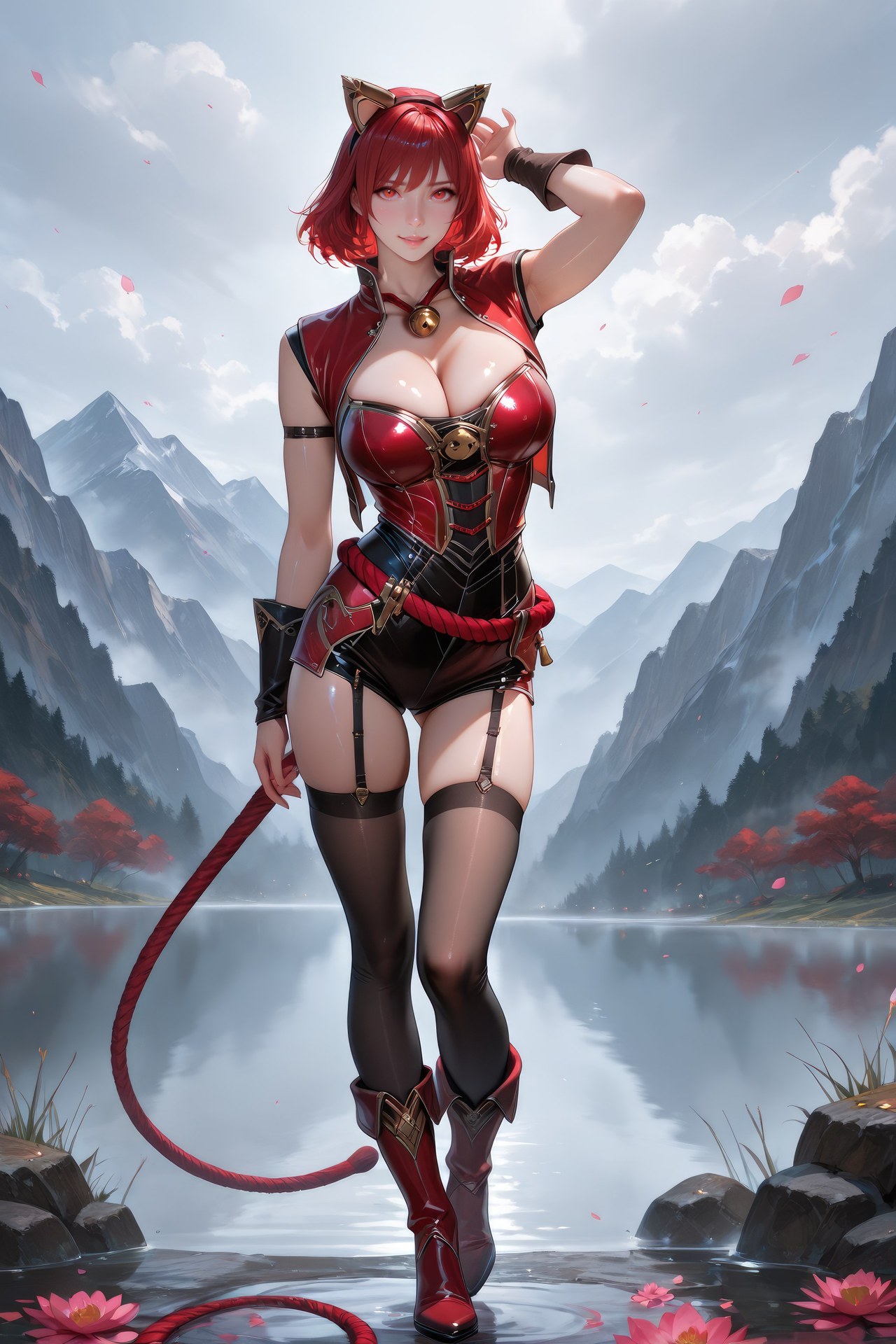 AI Generated Anime Girl - 闘羅大陸 猫女 黒ストッキング、ボディスーツ、水着、ビキニ、濡れ感 AI画像ギャラリー 752P
