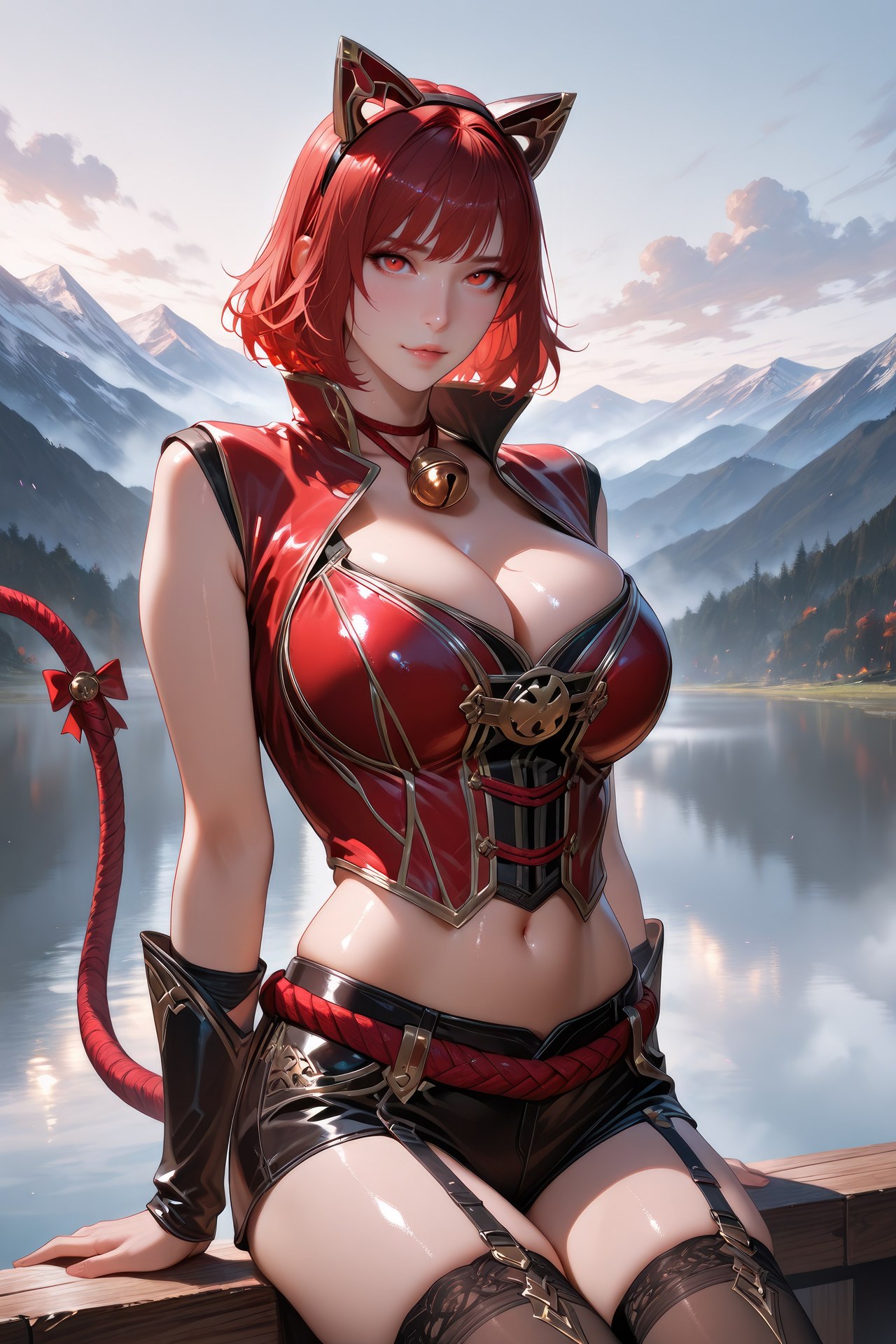 AI Generated Anime Girl - 闘羅大陸 猫女 黒ストッキング、ボディスーツ、水着、ビキニ、濡れ感 AI画像ギャラリー 752P