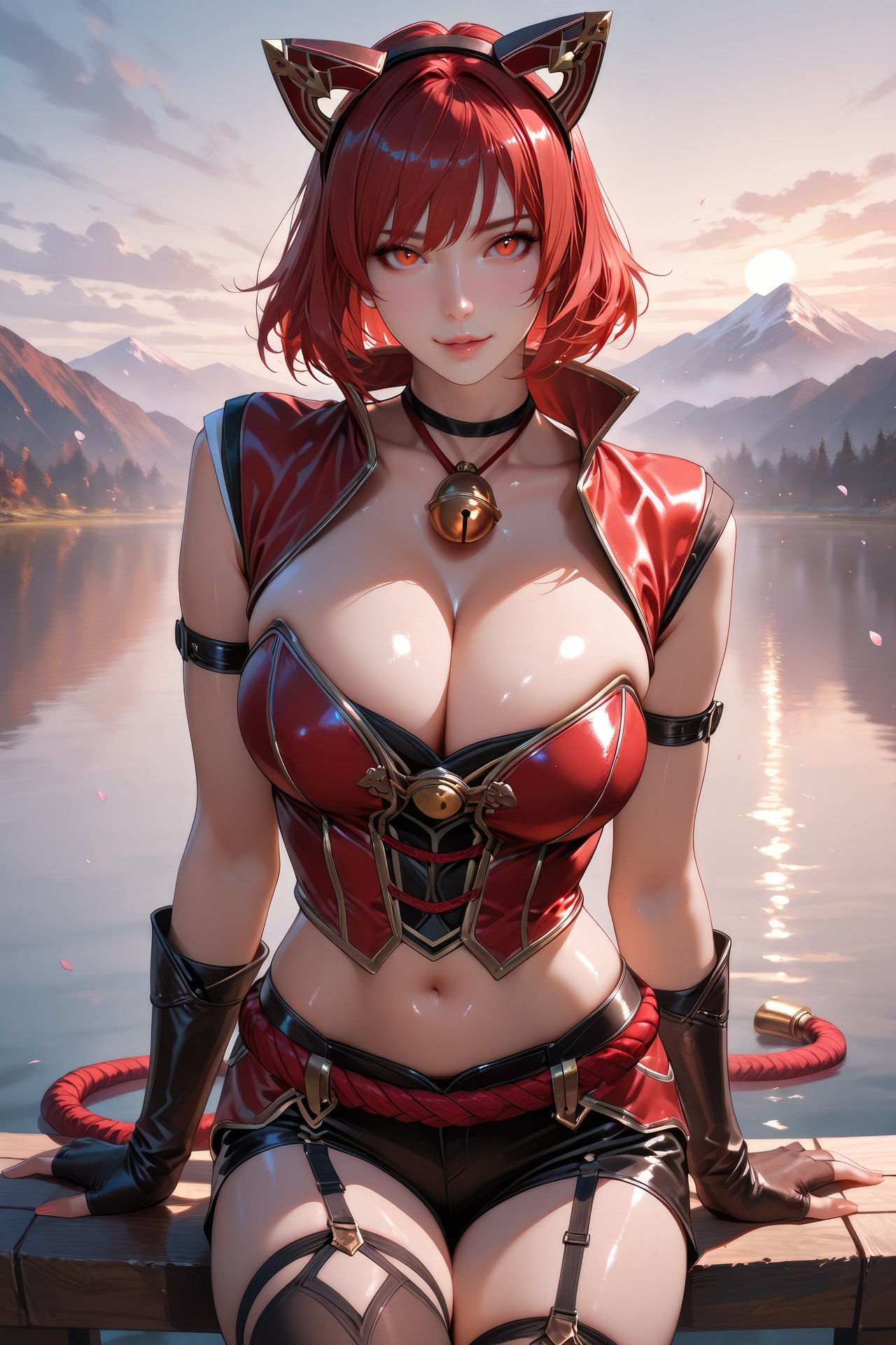 AI Generated Anime Girl - 闘羅大陸 猫女 黒ストッキング、ボディスーツ、水着、ビキニ、濡れ感 AI画像ギャラリー 752P