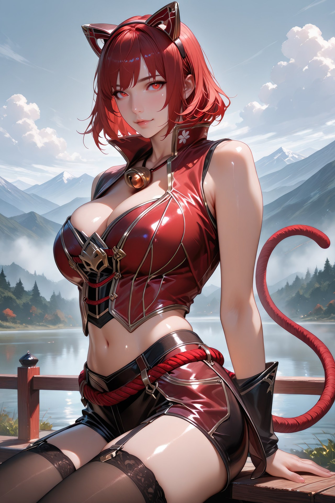 AI Generated Anime Girl - 闘羅大陸 猫女 黒ストッキング、ボディスーツ、水着、ビキニ、濡れ感 AI画像ギャラリー 752P