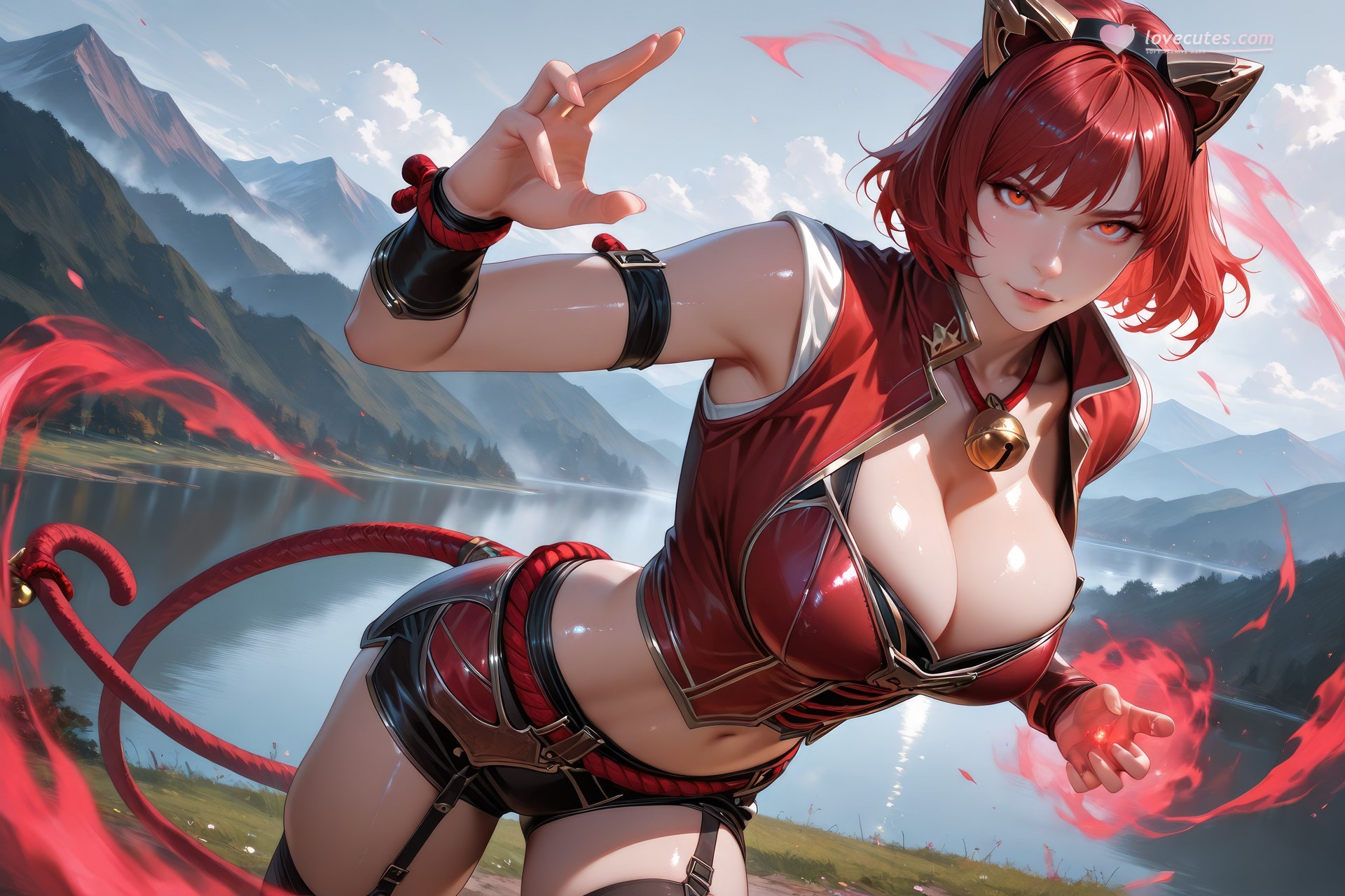 AI Generated Anime Girl - 闘羅大陸 猫女 黒ストッキング、ボディスーツ、水着、ビキニ、濡れ感 AI画像ギャラリー 752P