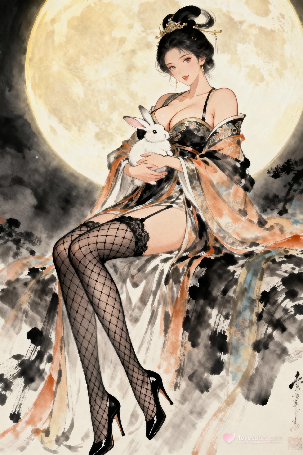 AI Generated Anime Girl - pixiv Alucard：黑丝蕾丝内衣紧身衣学生装湿身露穴角色图集 480P