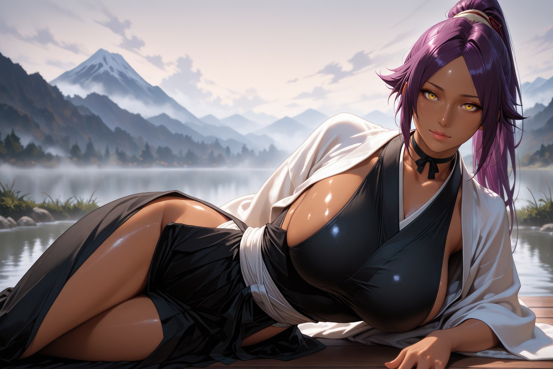AI Generated Anime Girl - Bleach Yoruichi Shihoin 바디수트 AI 이미지 갤러리 955P