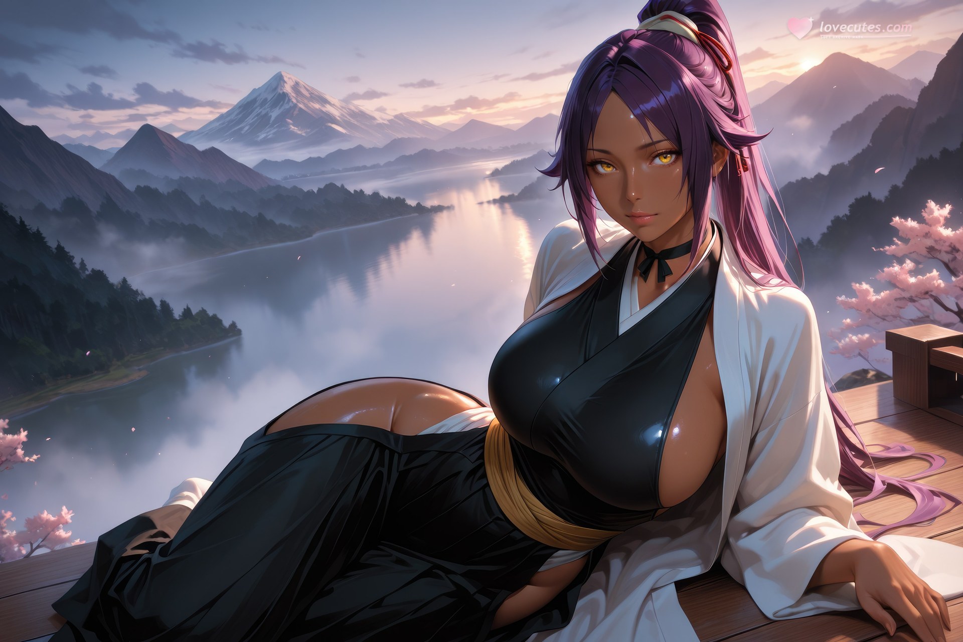 AI Generated Anime Girl - Bleach Yoruichi Shihoin 바디수트 AI 이미지 갤러리 955P