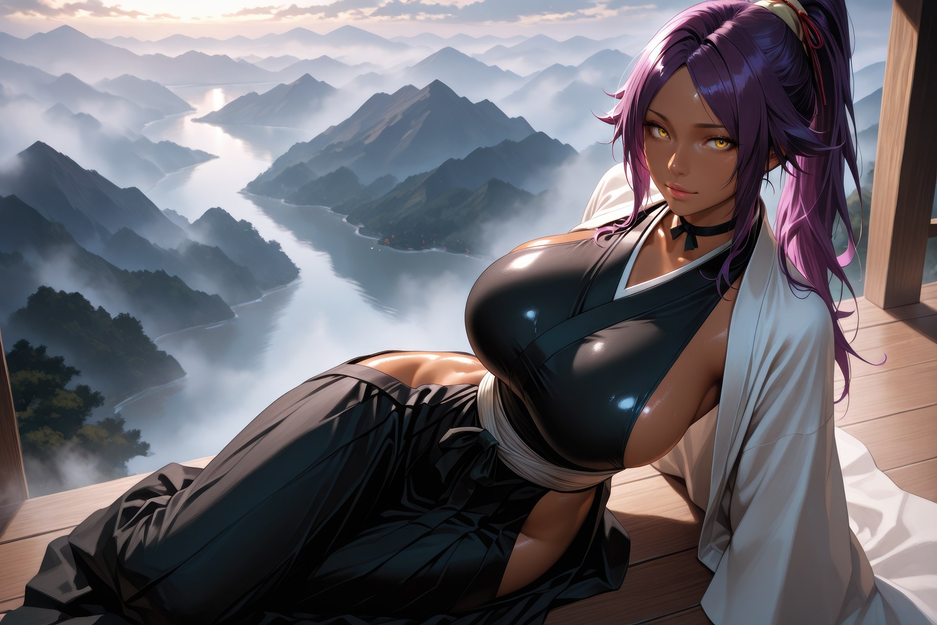 AI Generated Anime Girl - Bleach Yoruichi Shihoin 바디수트 AI 이미지 갤러리 955P