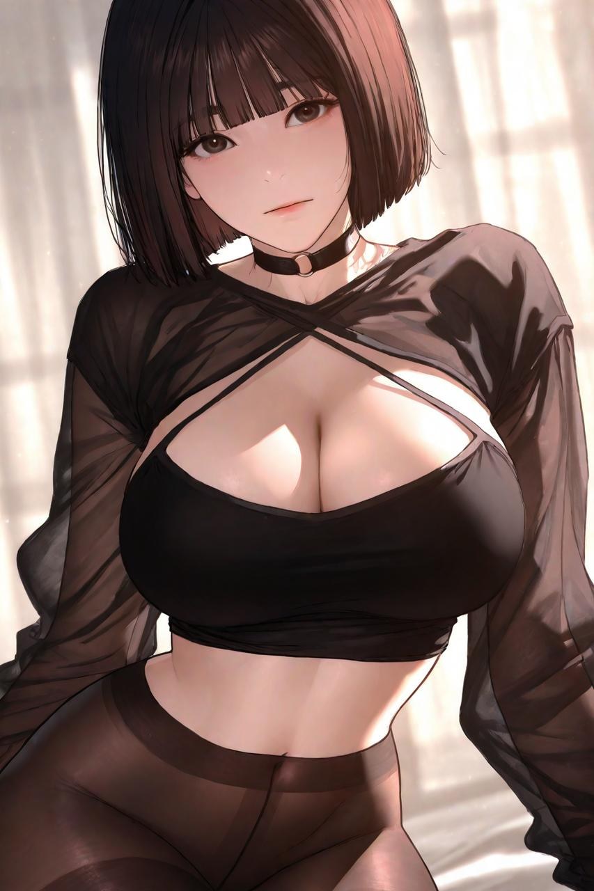 AI Porn - Gaeul Lee 黒ストッキング、レースランジェリー、ボディスーツ、濡れ感、露出ヌード AI画像ギャラリー 235P