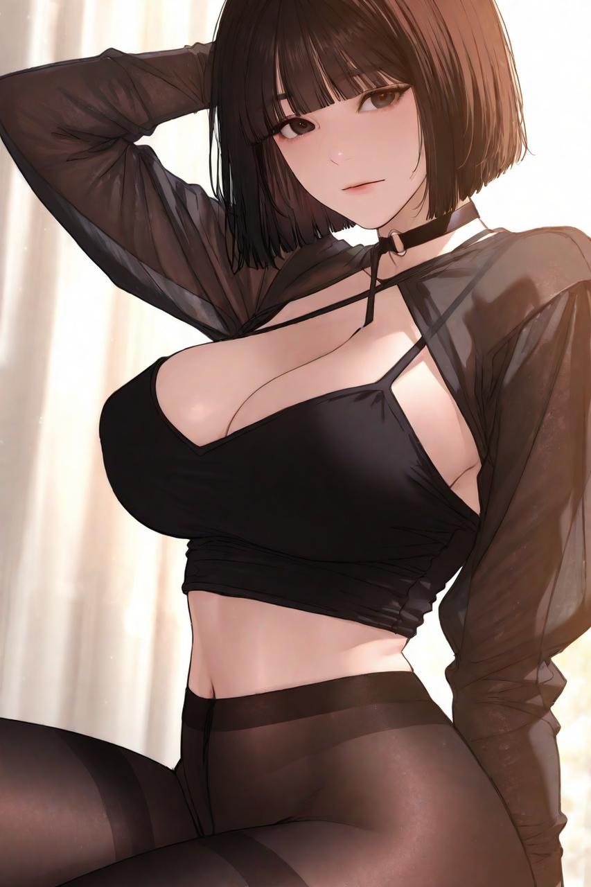 AI Porn - Gaeul Lee 黒ストッキング、レースランジェリー、ボディスーツ、濡れ感、露出ヌード AI画像ギャラリー 235P