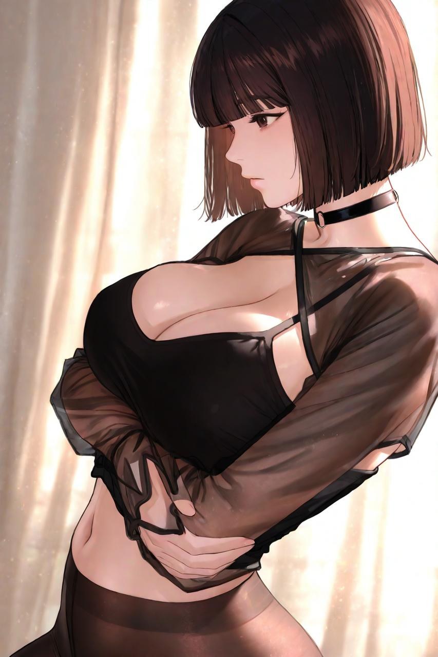 AI Porn - Gaeul Lee 黒ストッキング、レースランジェリー、ボディスーツ、濡れ感、露出ヌード AI画像ギャラリー 235P