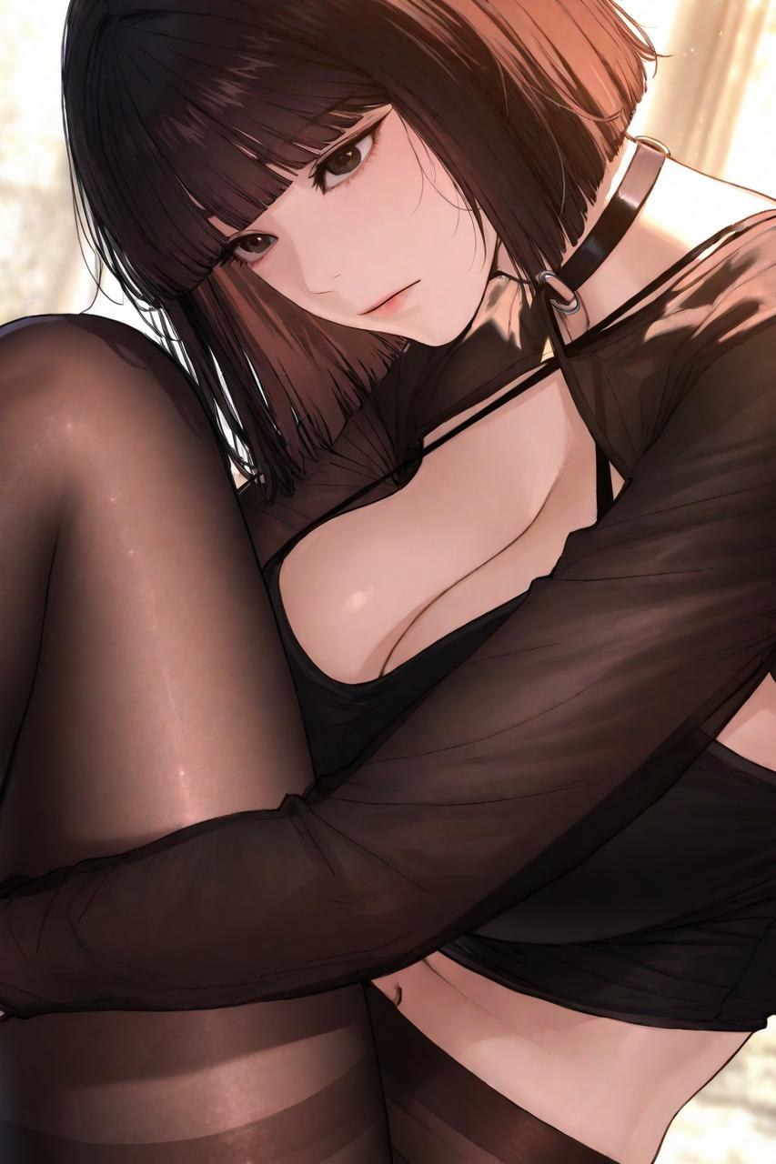 AI Porn - Gaeul Lee 黒ストッキング、レースランジェリー、ボディスーツ、濡れ感、露出ヌード AI画像ギャラリー 235P