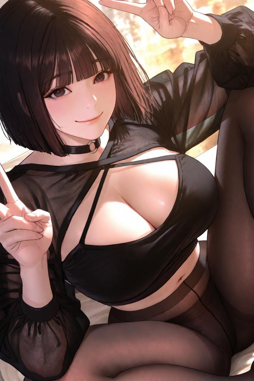 AI Porn - Gaeul Lee 黒ストッキング、レースランジェリー、ボディスーツ、濡れ感、露出ヌード AI画像ギャラリー 235P