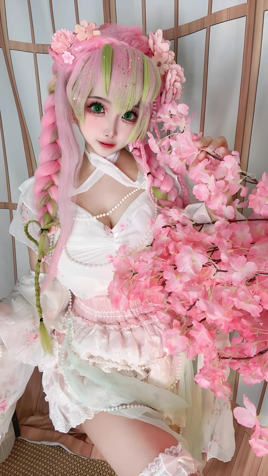 [cosplay] 香草奶喵 - 鬼灭之刃 甘露寺蜜璃典藏版：粉绿长发恋柱还原 204P71V