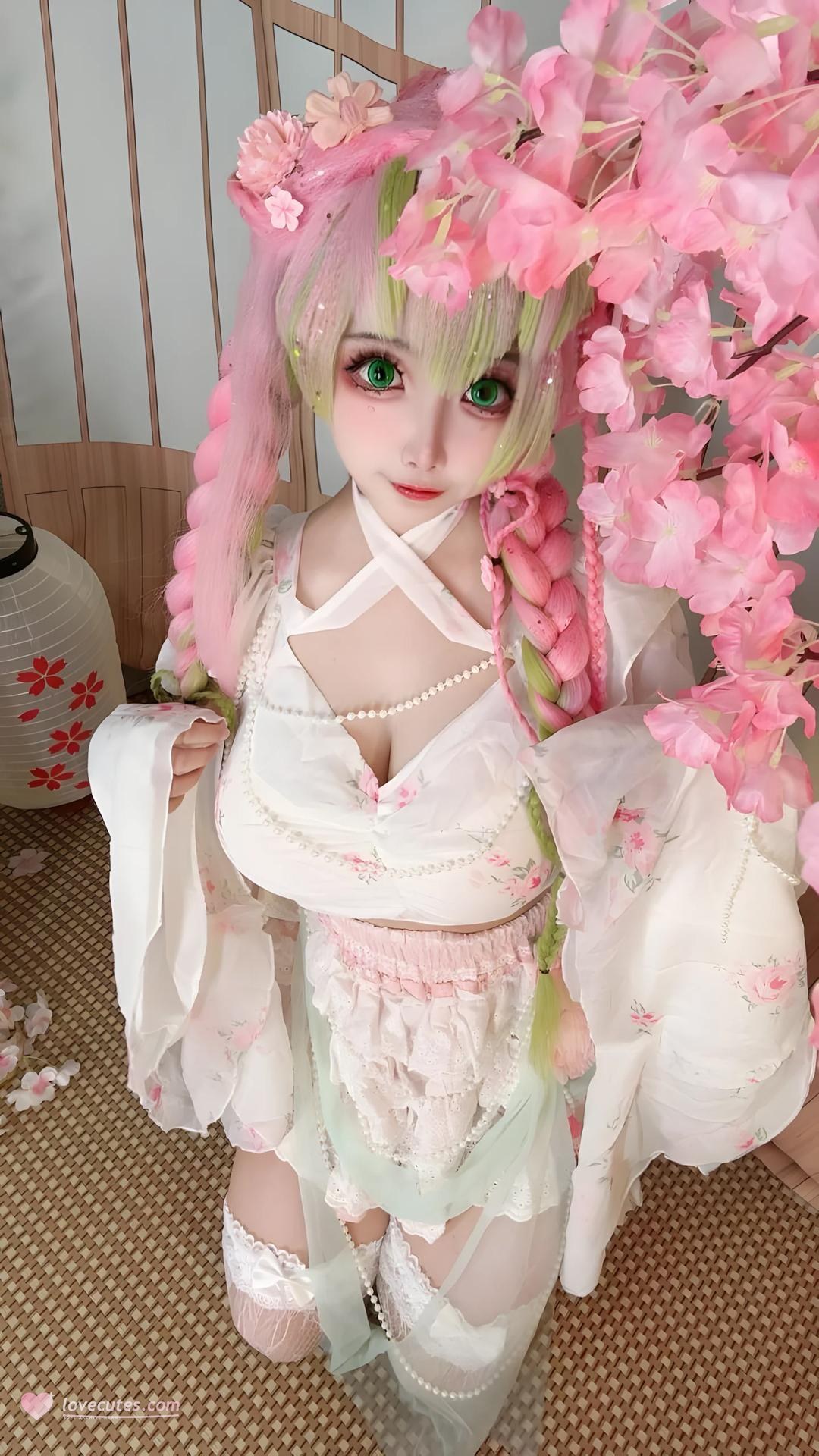 [cosplay] 香草奶喵 - 鬼灭之刃 甘露寺蜜璃典藏版：粉绿长发恋柱还原 204P71V